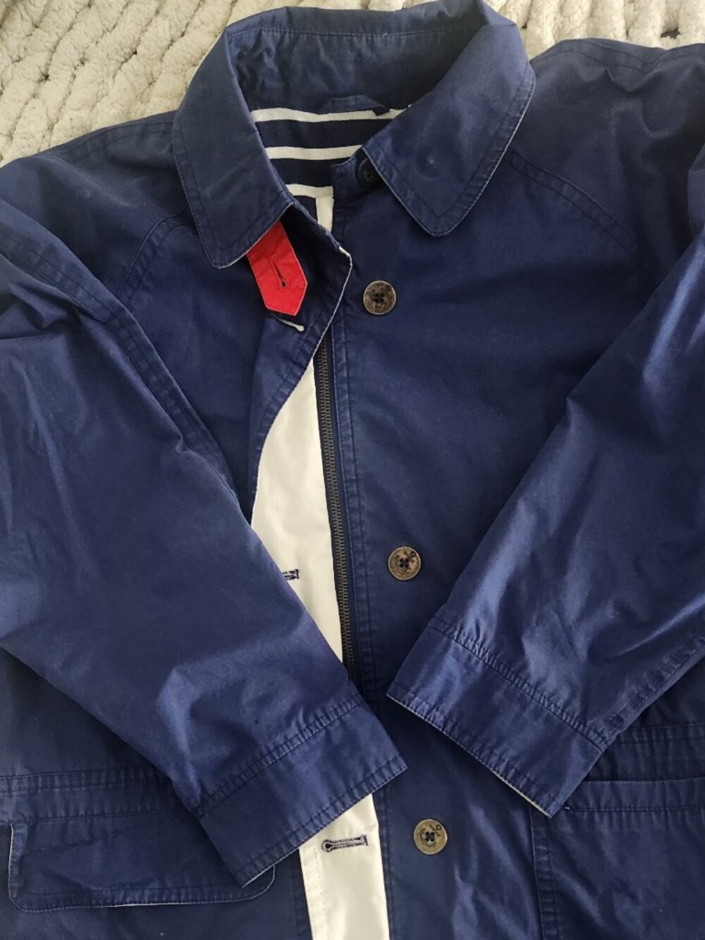 London Fog Vintage Navy Blue Windbreaker Jacket Striped Lining Small Petite